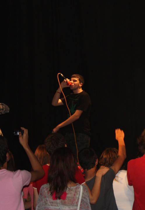 on stage